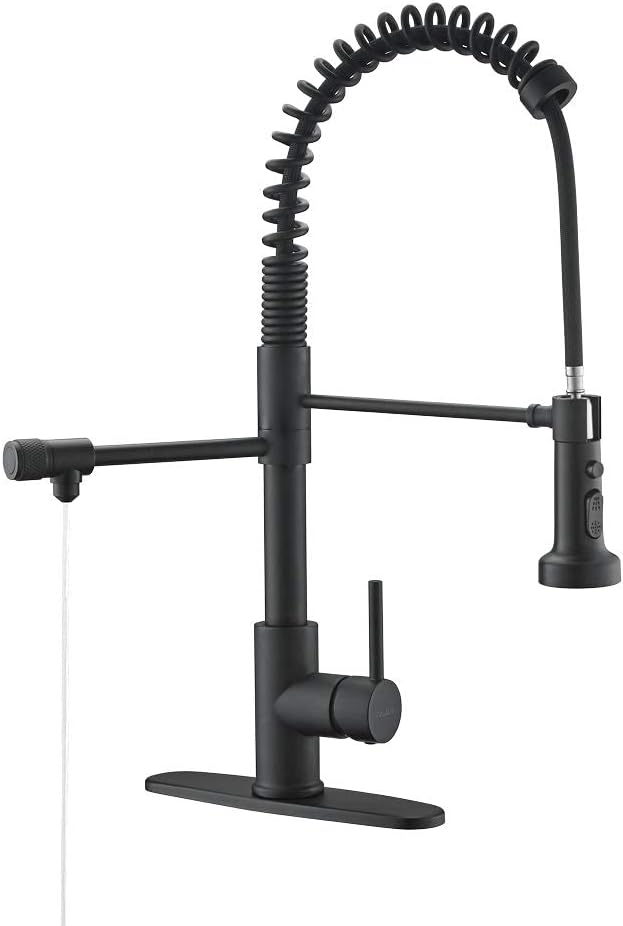 Drinking Water Faucet: Kitchen pull-down water filtration faucet and bar sink filtration faucet, featuring a matte black stainless steel finish.
