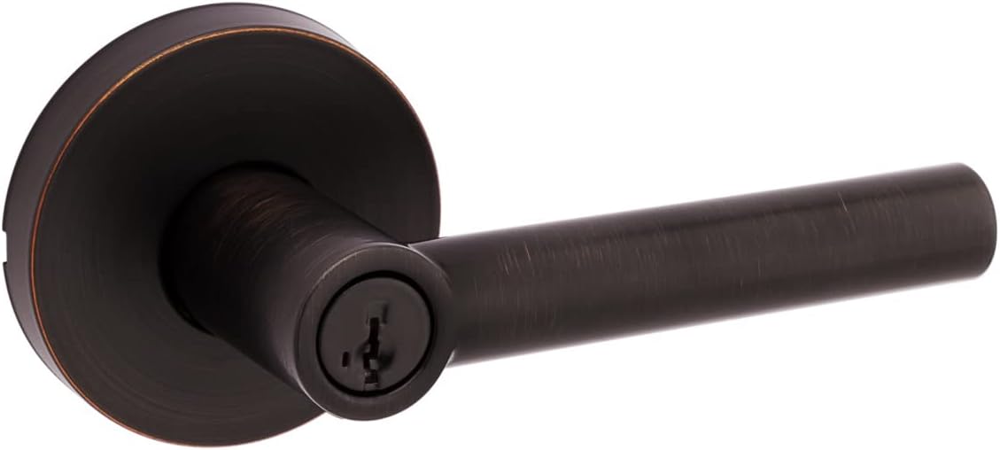 Single Cylinder Keyed Entry Door Lever Set with Round Rose and , Venetian Bronze