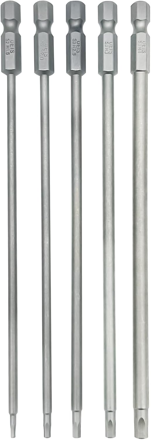 5Packs RC Hex Bit 6 Inch Power Bits 1.5mm 2.0mm 2.5mm 3.0mm 4mm Allen Wrench Drill Bit Set Professional Grade ¼ Inch Hex Shank for Screwdrivers Electric Screwgun/Power Drill
