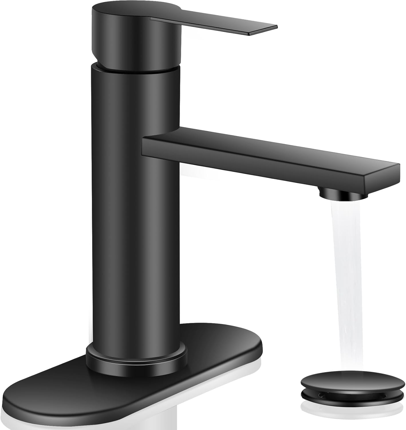 Bathroom Faucet — Single-Hole, Single-Handle Lavatory Faucet; Modern Style; Suitable for RVs — Black Finish (Includes Lift-Rod Drain Assembly); Supports 1- or 3-Hole Installation Sink Installation