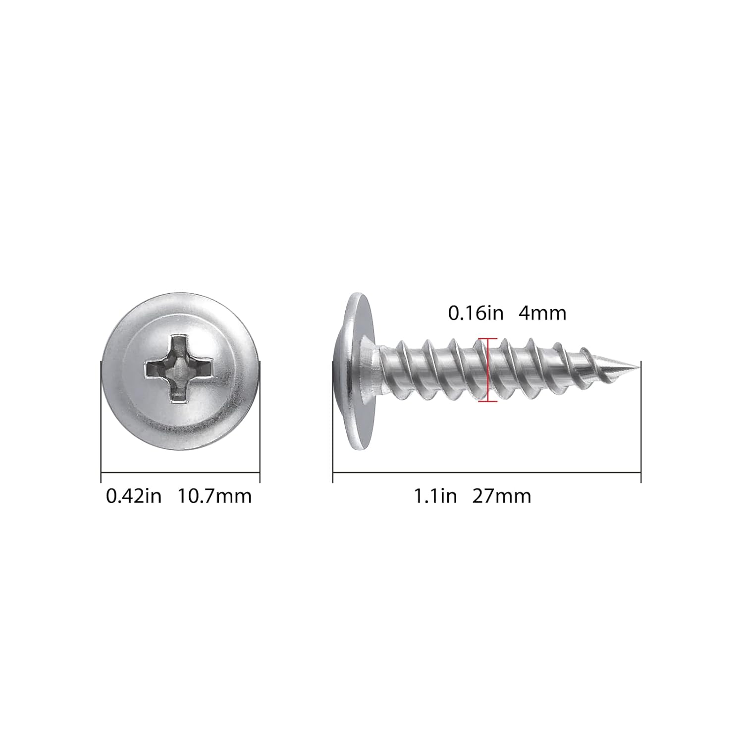 (250 pcs)#8×1" Phillips Truss Head Wood Screws Stainless Steel 410 Quick Metal Self Tapping