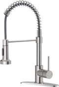 Kitchen Pull-Down Faucet — Brushed Nickel Stainless Steel, Single-Handle Spring-Style Sink Faucet (Supports 1- or 3-Hole Installation); Dual-Function Design; Suitable for Farmhouses, Campers, Laundry Rooms, Utility Rooms, RVs, and Wet Bars
