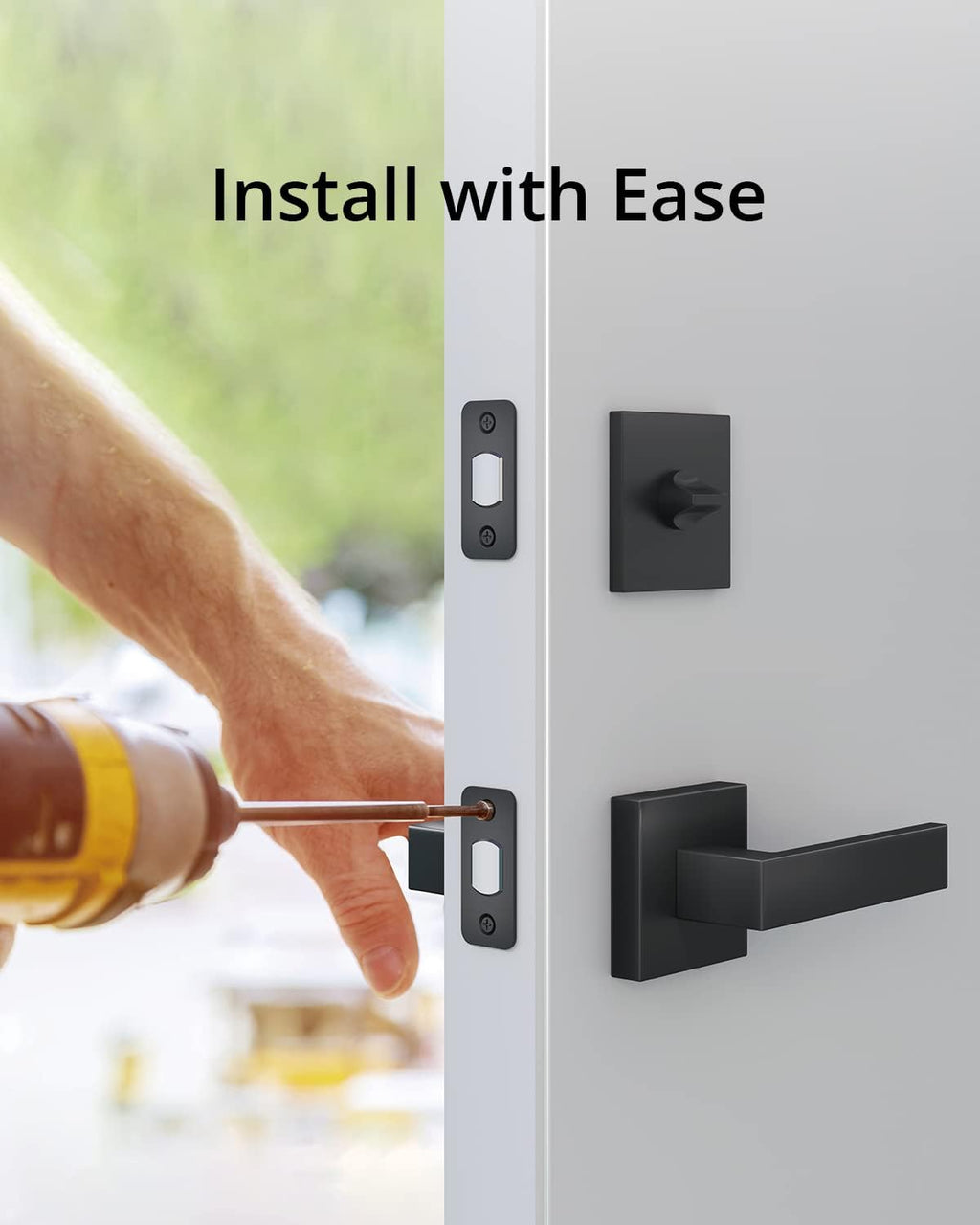 Security Square Door Handle - Easy Installation, Fits All - Matte Black