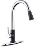 Kitchen Sink Faucet — Pull-Down Design, Two-Tone Black Chrome & Stainless Steel Finish, Single-Handle (Supports 1- or 3-Hole Installation); Suitable for Laundry Rooms, Bar Sinks, and Kitchen Sinks