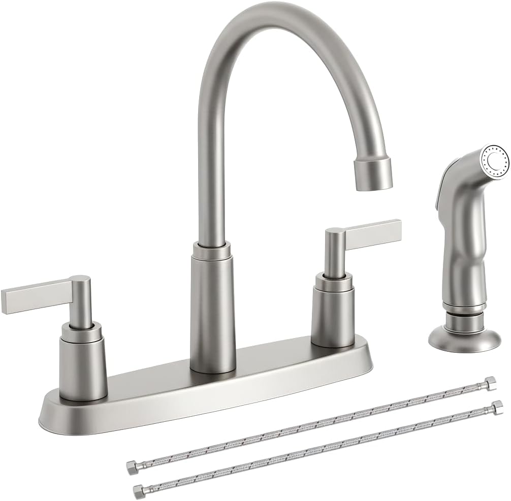 Kitchen Faucet with Sprayer — Brushed Nickel Stainless Steel Kitchen Sink Faucet (Includes Side Sprayer)
