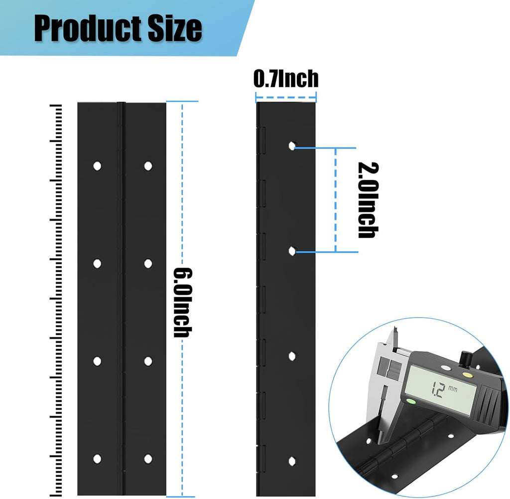 6Inch Black Continuous & Piano Hinge, 6PCS Heavy Duty Stainless Steel 304 Continuous Hinges Piano Boat Hinges, 0.04" Thickness Folding Cabinet Door Butt Hinge