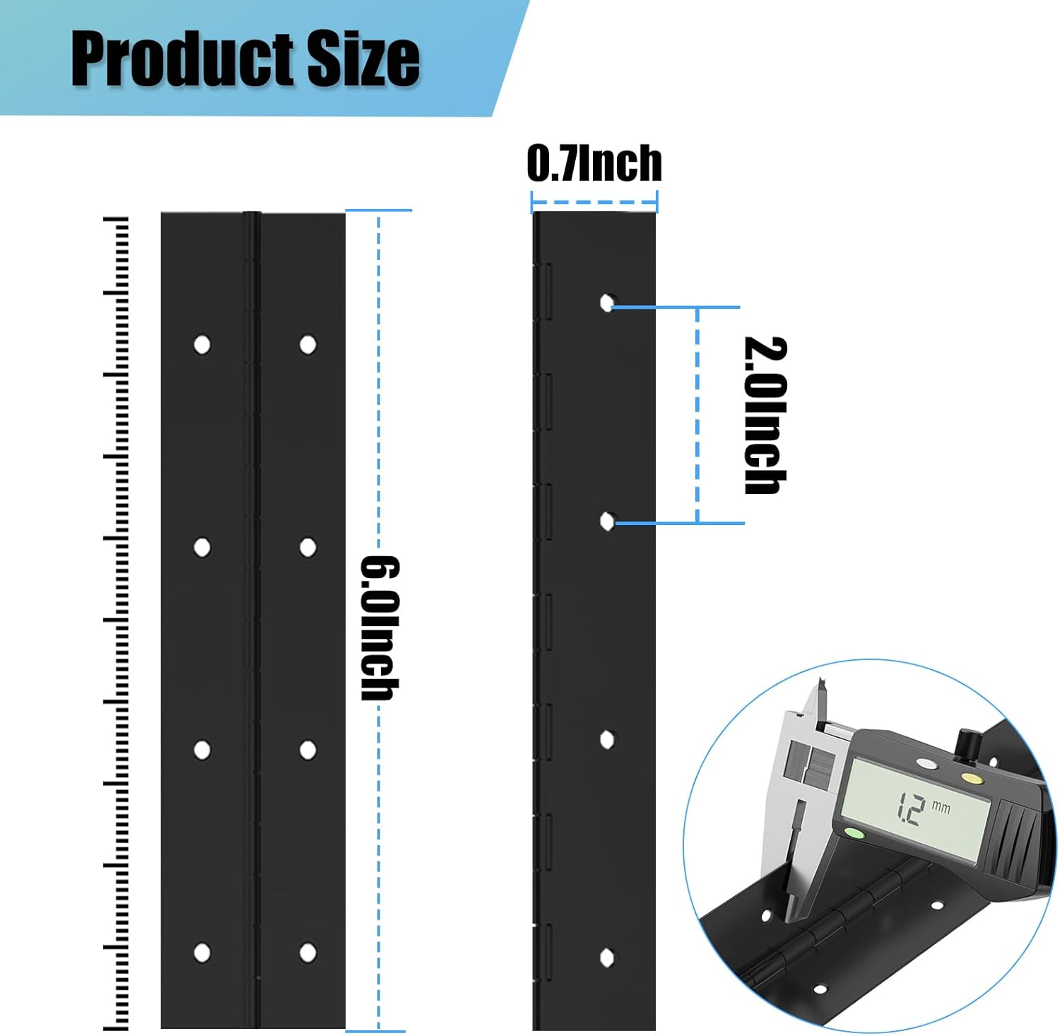 6Inch Black Continuous & Piano Hinge, 6PCS Heavy Duty Stainless Steel 304 Continuous Hinges Piano Boat Hinges, 0.04" Thickness Folding Cabinet Door Butt Hinge