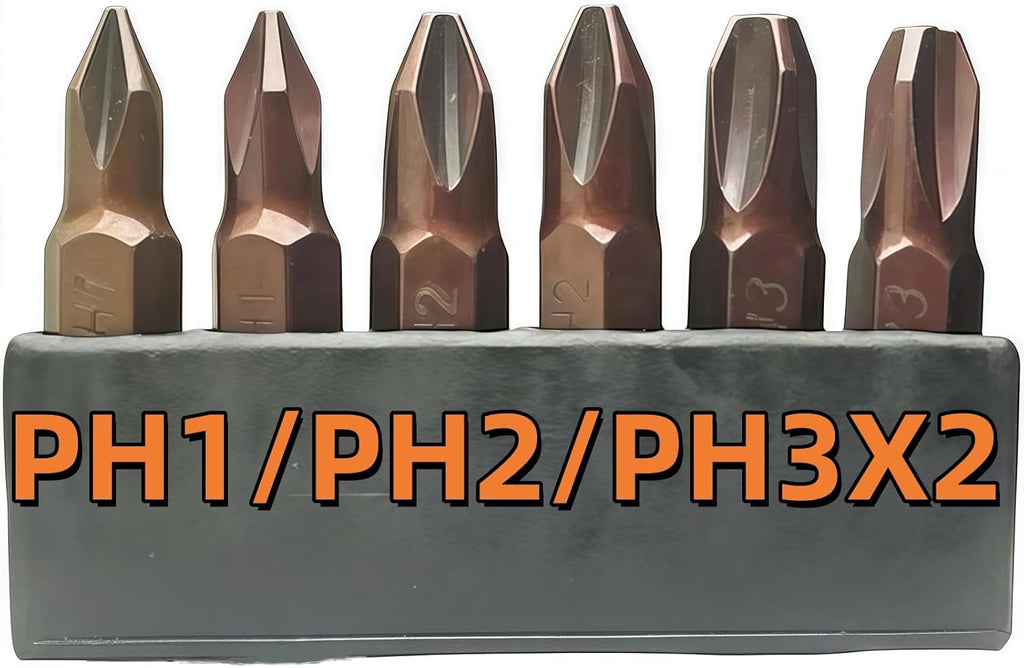 6-Pack25mm  Screwdriver Bit Set, Phillips,With Magnetic Tip S2alloysteel Material,Vesselsuitable,Electric Drill Drills, Motorcycles, Cars, And Bicycle (PH1,PH2,PH3X2)