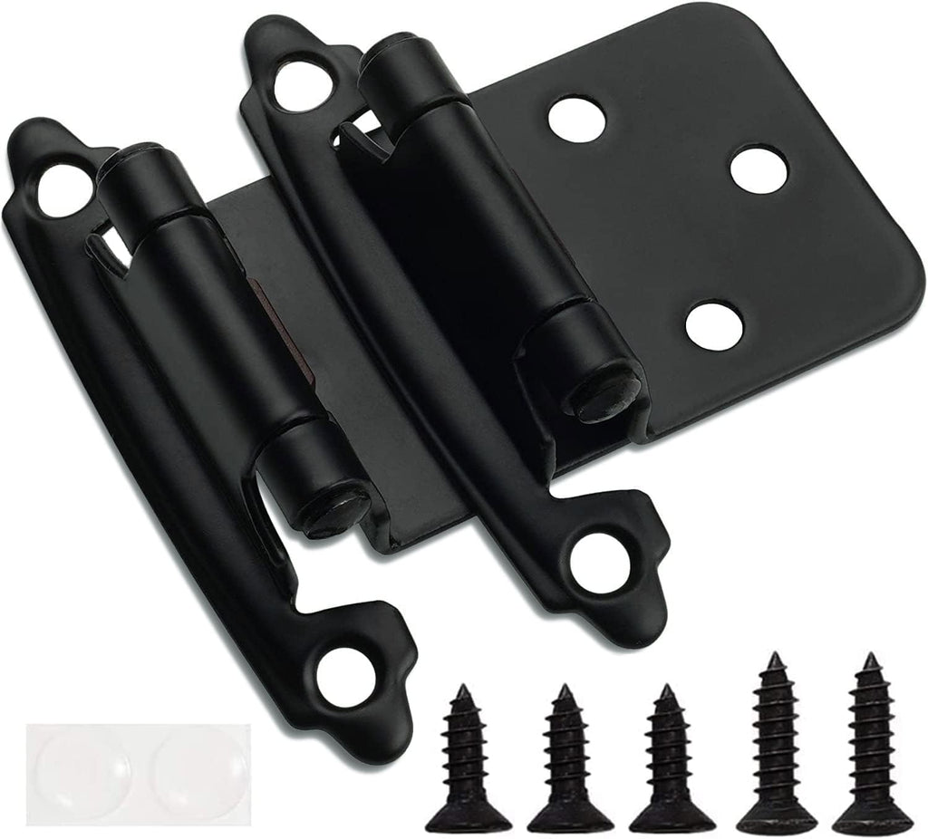 1/2" Overlay Matte Black Cabinet Hinges (10 Pair -20 Pcs) Self Closing Bath & Kitchen Cabinet Hinges Black Flush Mount w/Door Bumpers & Upgraded Screws