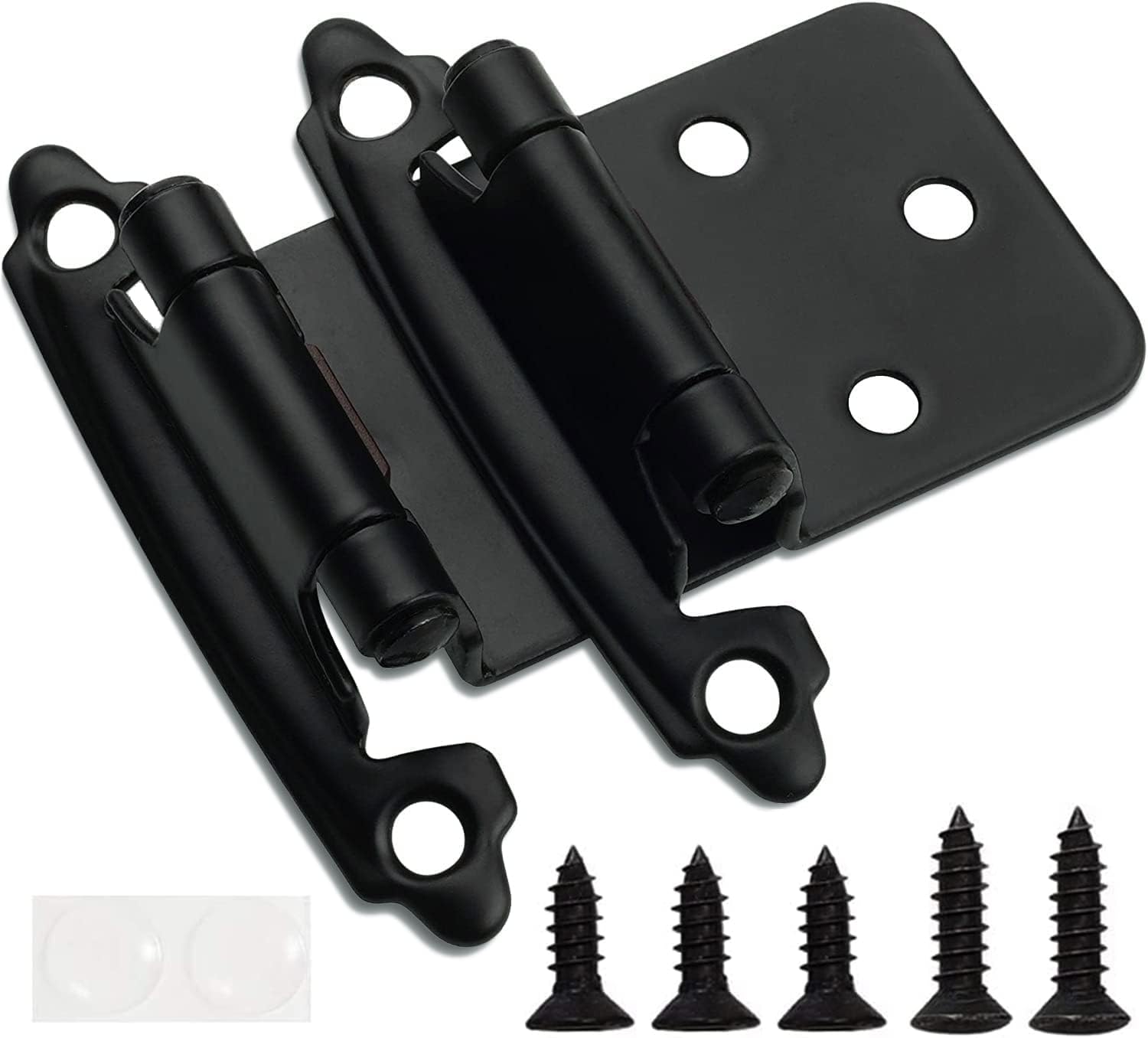 1/2" Overlay Matte Black Cabinet Hinges (10 Pair -20 Pcs) Self Closing Bath & Kitchen Cabinet Hinges Black Flush Mount w/Door Bumpers & Upgraded Screws