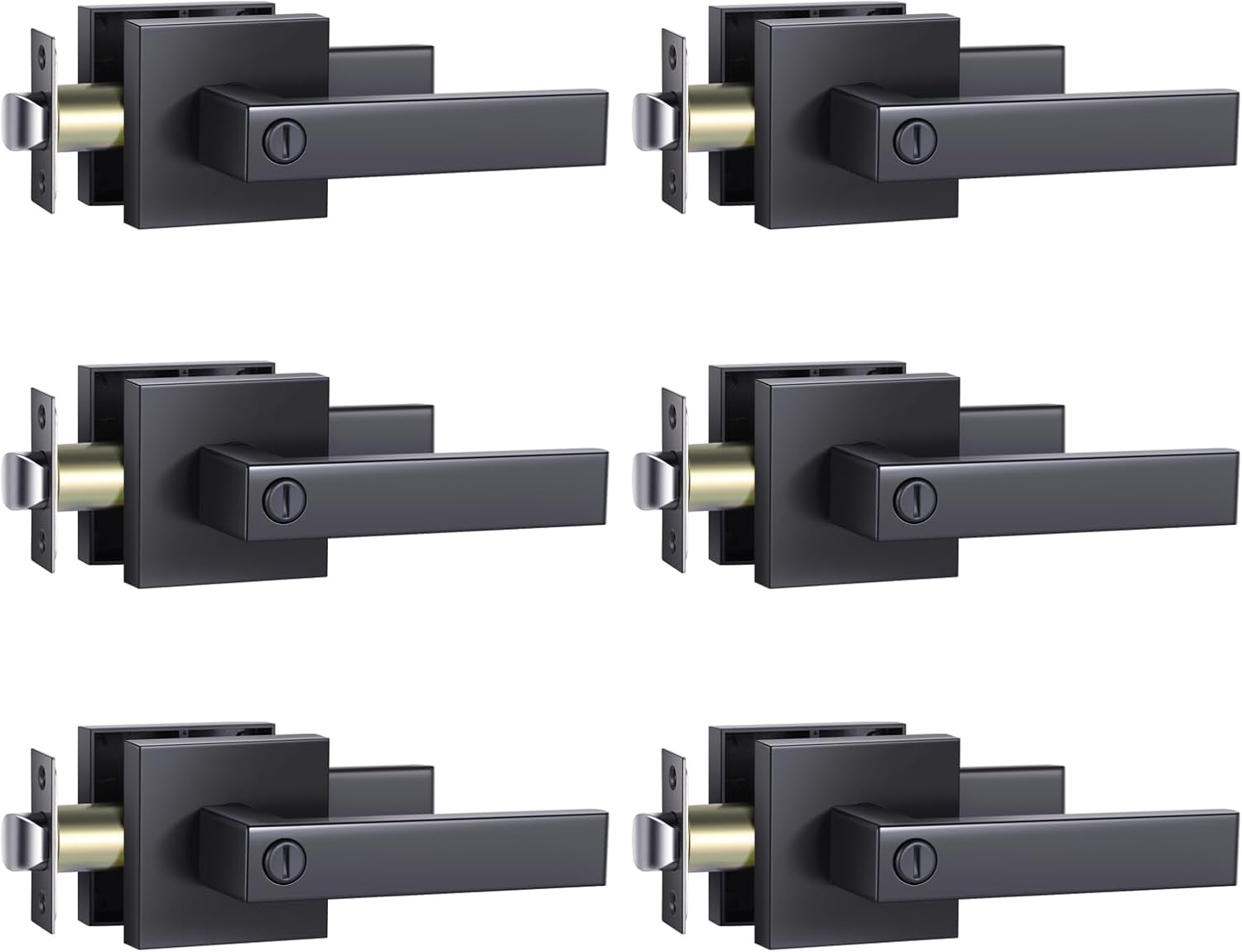 Interior Door Handle, 6 Pack Privacy Black Door Knobs Matte Black Door Handle Door Levers Heavy Duty with Modern Contemporary Slim Square Design for Home Bedroom & Bathroom Keyless Zinc-Alloy