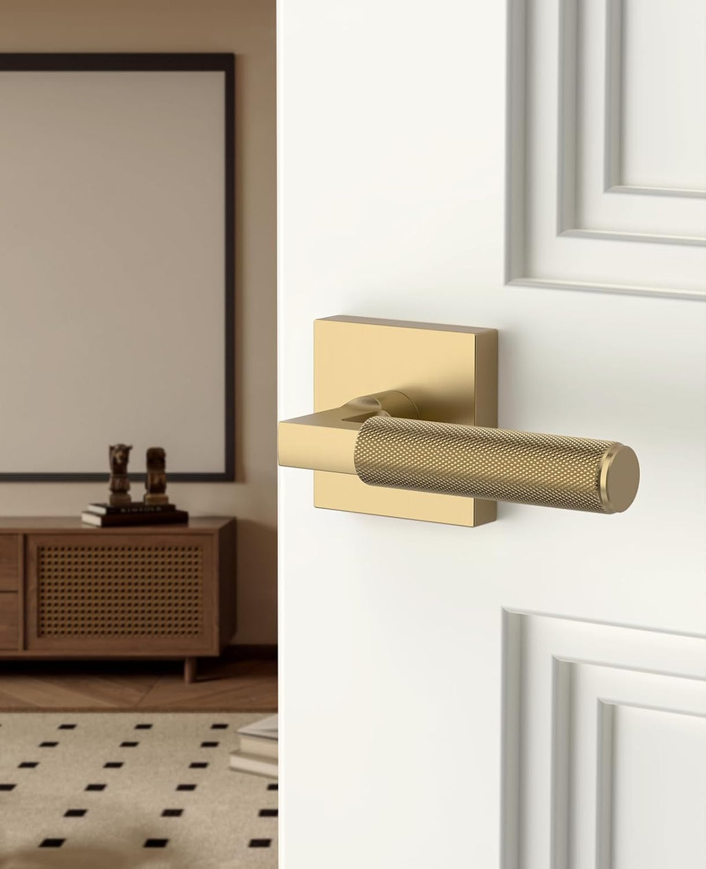 4 Pack Champagne Bronze Passage Door Handles, Door Lever with Door Knobs Indoor for Bedroom or Bathroom, Heavy Duty Door Handles Interior with Locks for Left Right Sided Doors