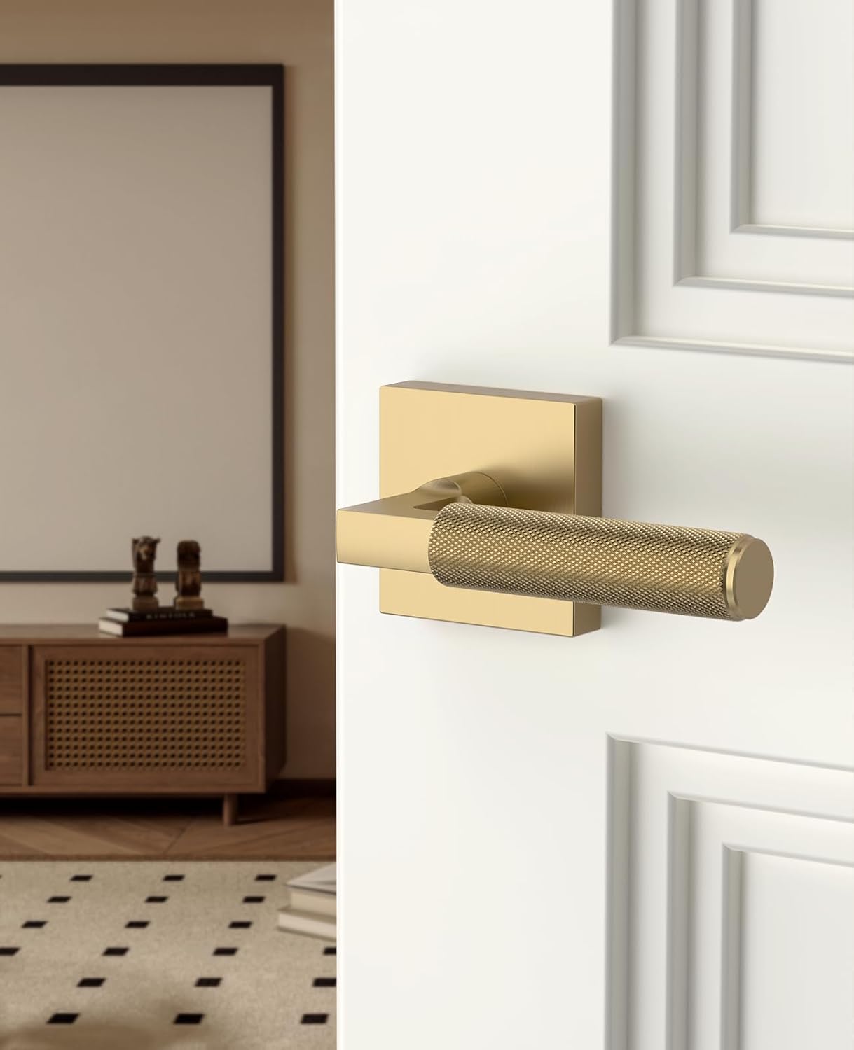 4 Pack Champagne Bronze Passage Door Handles, Door Lever with Door Knobs Indoor for Bedroom or Bathroom, Heavy Duty Door Handles Interior with Locks for Left Right Sided Doors