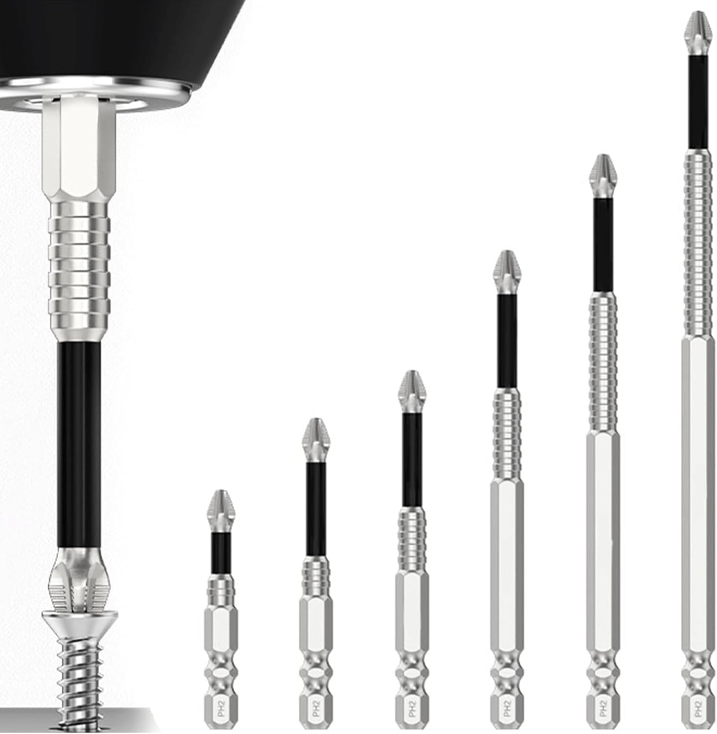 High-Magnetic Screwdriver Drill Bit, New K5 High-Magnetic Drill Dit Set,Magnetic Durability Screwdriver Drill Bit Set,Anti-Slip Magnetic Electric Screwdriver Set,25 50 65 70 90 150mm (1Set)