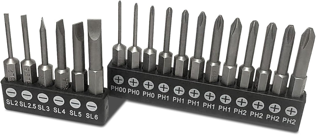 18 Piece Slotted Phillips Head Drill Bit Set, 1/4 Inch Hex Shank S2 Steel Magnetic 2Inch Long Screwdriver Bits with Storage Box (Slotted Phillips)