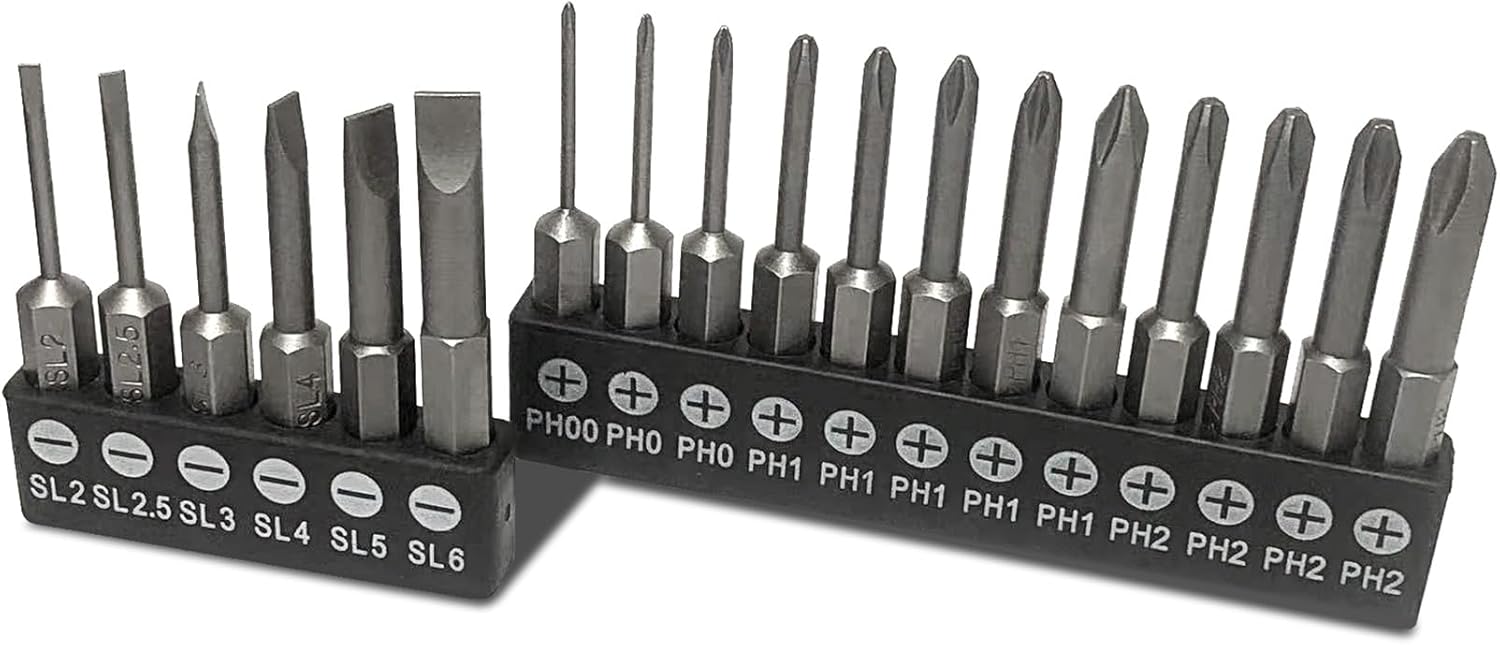 18 Piece Slotted Phillips Head Drill Bit Set, 1/4 Inch Hex Shank S2 Steel Magnetic 2Inch Long Screwdriver Bits with Storage Box (Slotted Phillips)