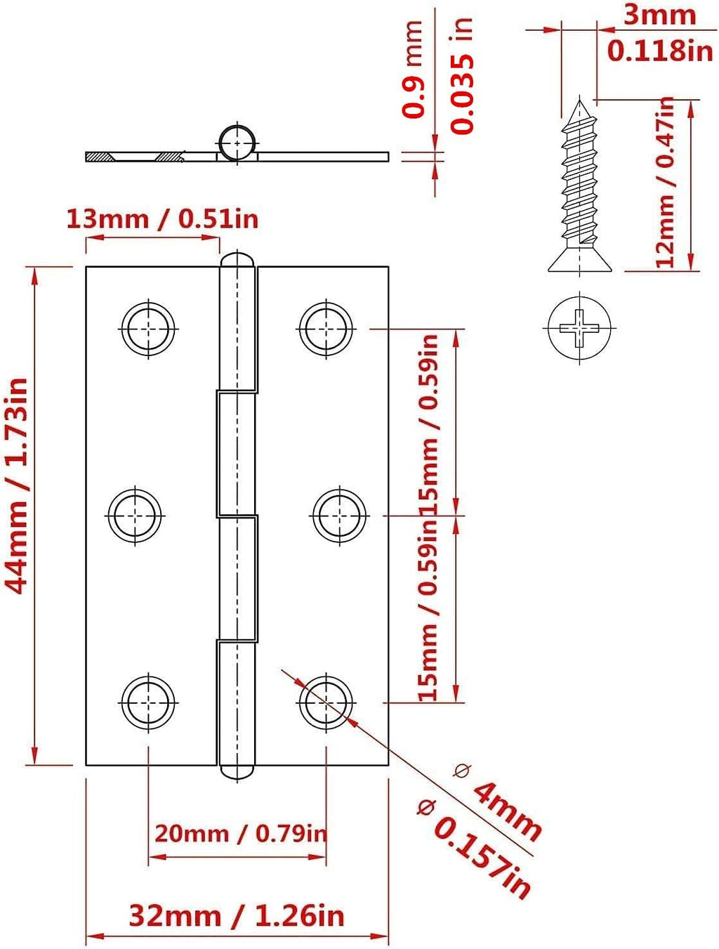 20Pcs Stainless Steel Folding Hinge 2 inch Door and Window Hinge is assigned 120 Screws