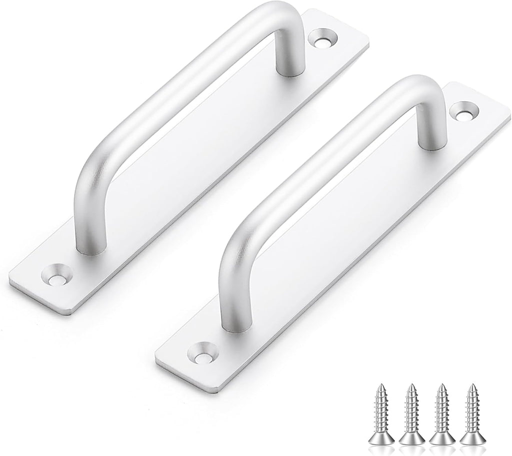 Barn Door Handles 2 Pack Silver Door Handles Sliding Door Handle 5" Hole Center Screen Door Handles Cabinet Handles Door Pull Handle Zinc Alloy Door Pulls with Plate for Closet Door Handle