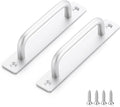 Barn Door Handles 2 Pack Silver Door Handles Sliding Door Handle 5" Hole Center Screen Door Handles Cabinet Handles Door Pull Handle Zinc Alloy Door Pulls with Plate for Closet Door Handle