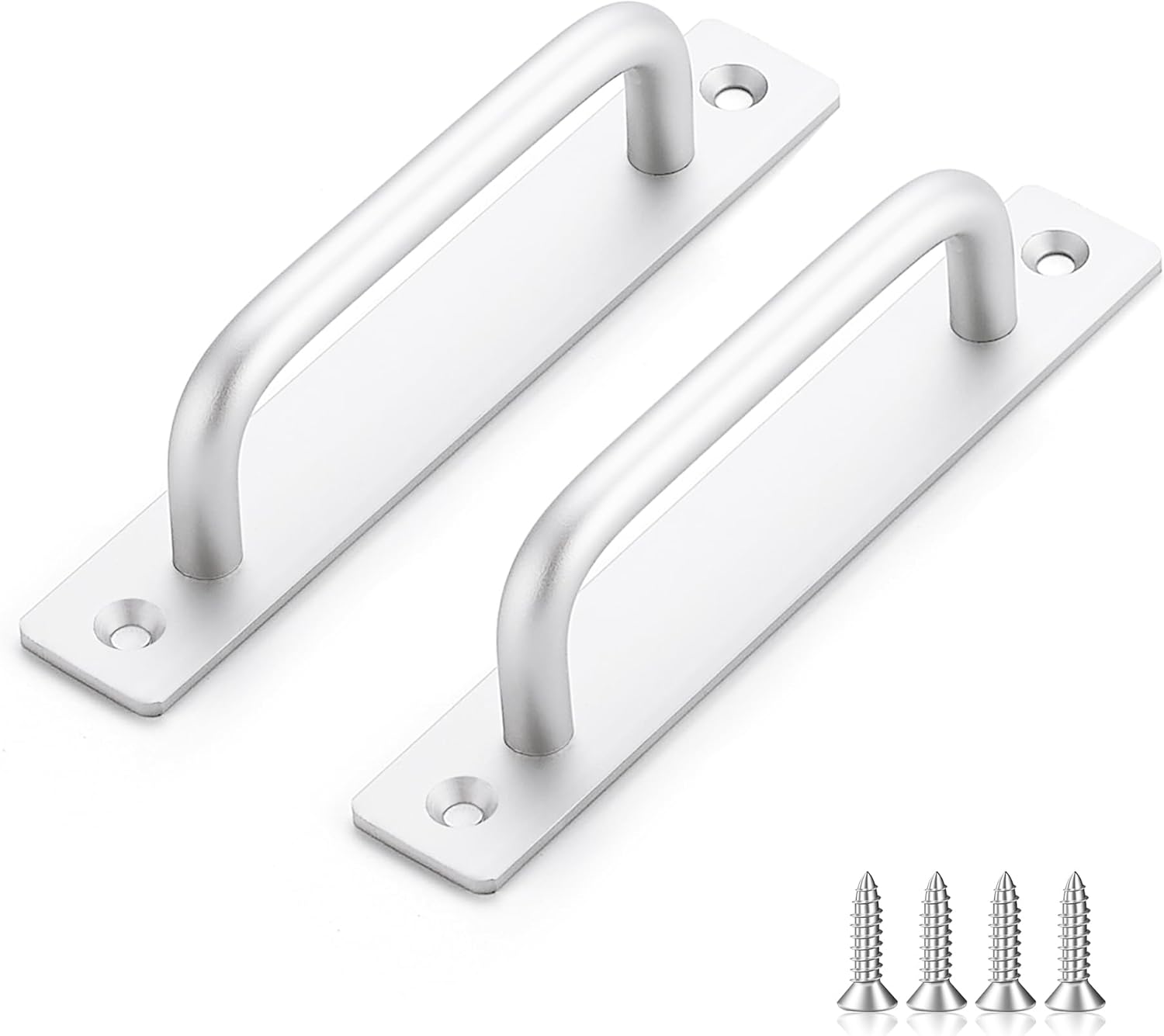 Barn Door Handles 2 Pack Silver Door Handles Sliding Door Handle 5" Hole Center Screen Door Handles Cabinet Handles Door Pull Handle Zinc Alloy Door Pulls with Plate for Closet Door Handle