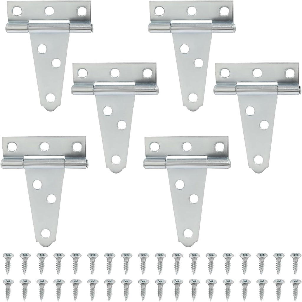 6Pack 2 Inch Silver T-Strap Shed Hinge,Barn Door Hinges Heavy Duty Gate Strap Hinge T Hinges for Barn Door, Shed or Wooden Fences