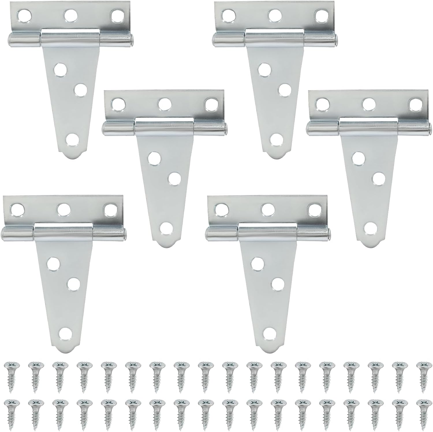 6Pack 2 Inch Silver T-Strap Shed Hinge,Barn Door Hinges Heavy Duty Gate Strap Hinge T Hinges for Barn Door, Shed or Wooden Fences
