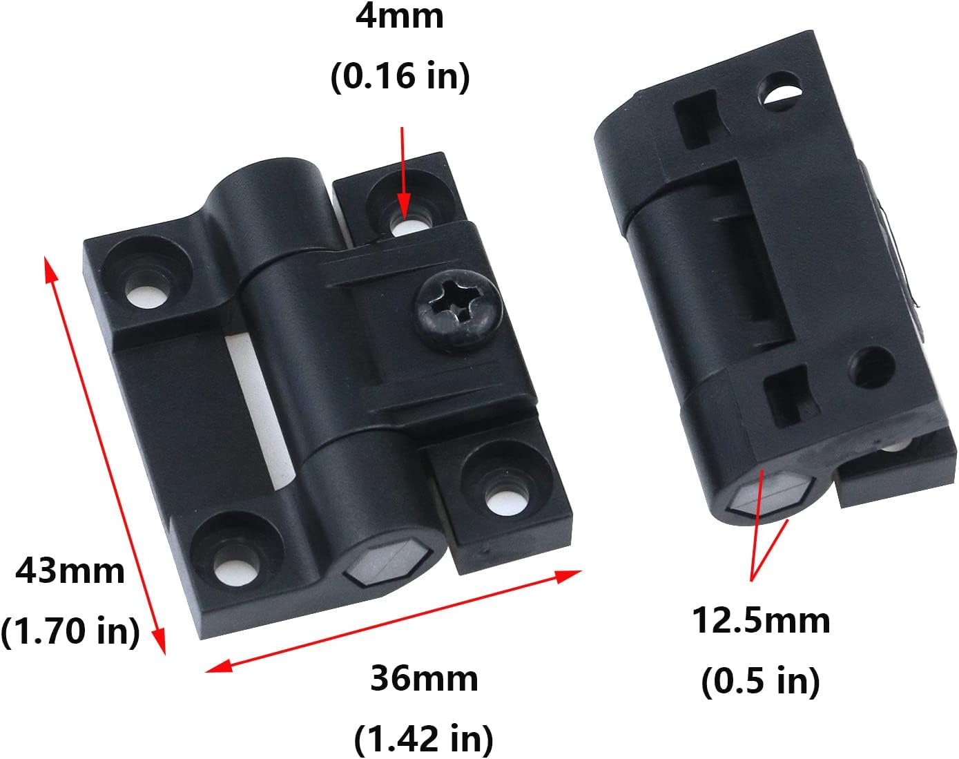 2 Pack 43mmx36mm 4 Countersunk Holes Plastic Adjustable Torque Position Control E6-10-301-20 Series Hinge Black Door Hinges