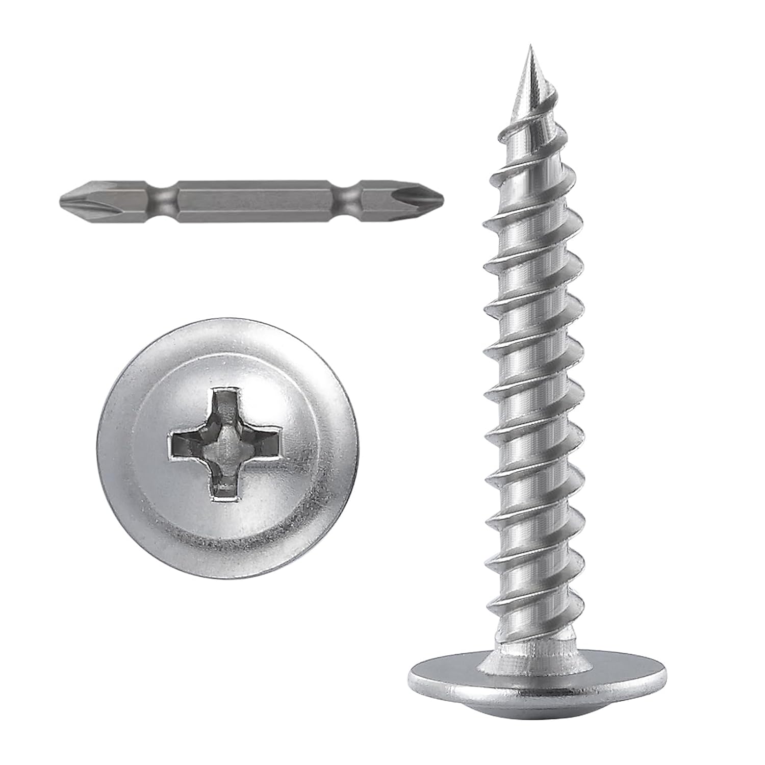 (250 pcs)#8×1" Phillips Truss Head Wood Screws Stainless Steel 410 Quick Metal Self Tapping