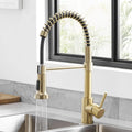 Kitchen Pull-Down Faucet — 304 Stainless Steel Construction, Industrial-Style Single-Handle Single-Hole Faucet; Suitable for Farmhouse, Camper, Laundry Room, Utility Room, RV, and Wet Bar Sinks — Gold Finish