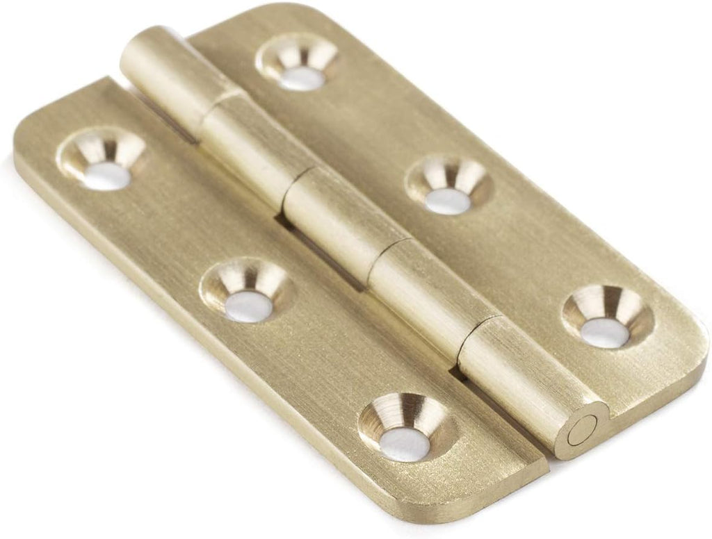 4 PCS Brushed Solid Brass Butt Hinges 2 Inch for Cabinet Doors, Trunks, Wood, Chest Lid, Crafts, Jewelry Box and Small Wooden Boxes, Furnitures, Round Corner Mortise Brass Hinge with Screws