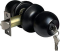 Keyed Entry Door Knob, Entrance Door Lock, Standard Ball, All Metal, Matte Black