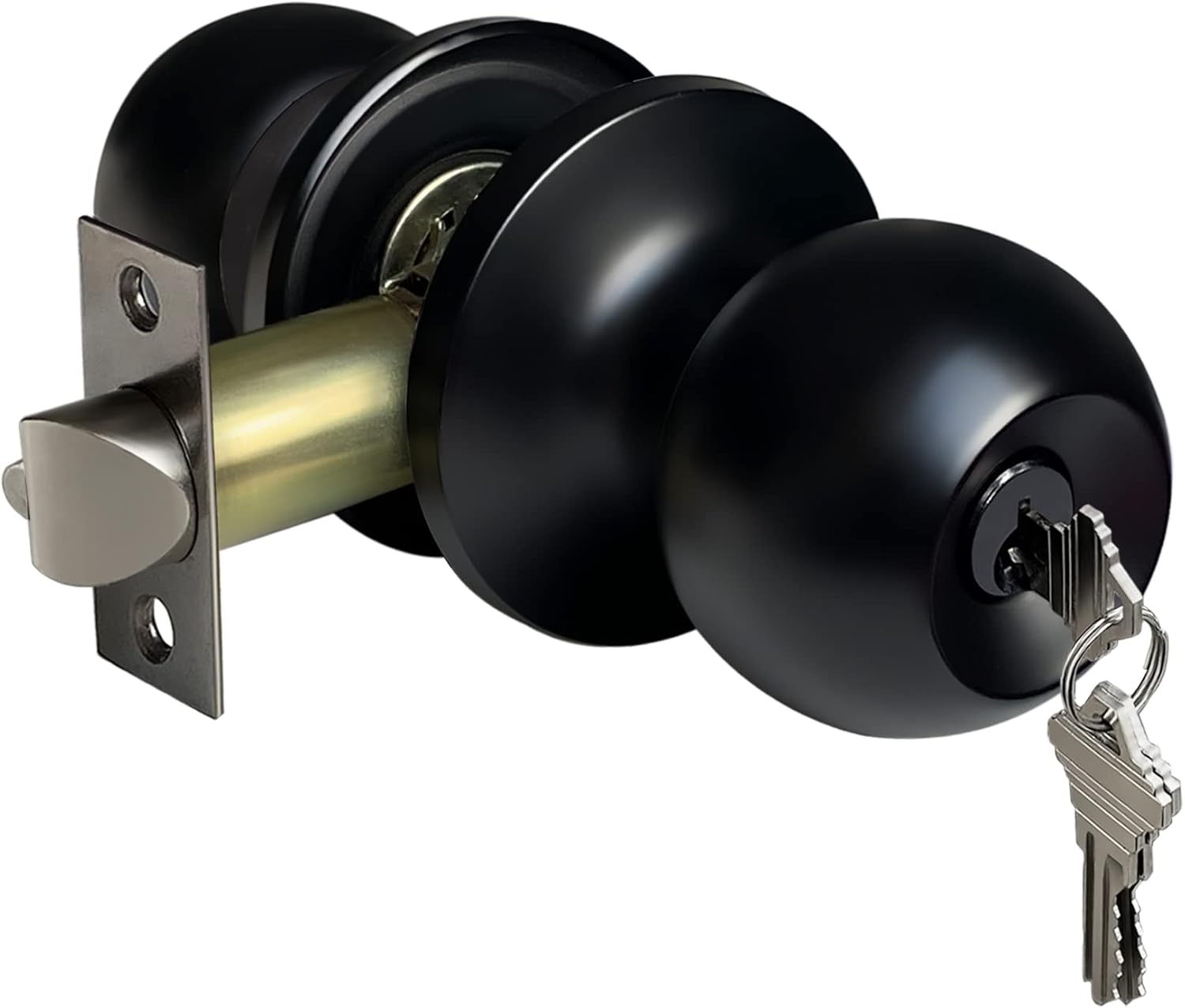 Keyed Entry Door Knob, Entrance Door Lock, Standard Ball, All Metal, Matte Black
