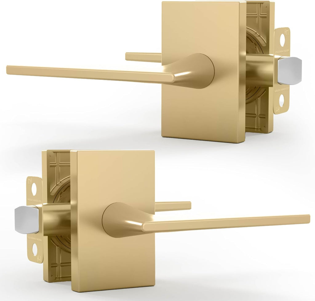 Passage Door Handle - 1 Pack Reversible Gold Door Handle, Heavy Duty No Lock Door Handles Interior for Closet & Hallway, Fits All Standard Door Sizes - Satin Brass