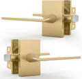 Passage Door Handle - 1 Pack Reversible Gold Door Handle, Heavy Duty No Lock Door Handles Interior for Closet & Hallway, Fits All Standard Door Sizes - Satin Brass