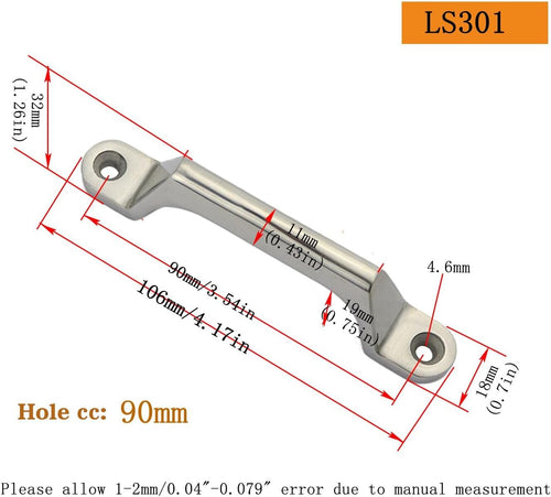 1 Pcs Heavy Duty Industrial Equipment Handles Solid 304 Stainless Steel Drawer Cabinet pulls knob Bows Door Window Toolbox Handle Hardware(Hole Centers:90mm)