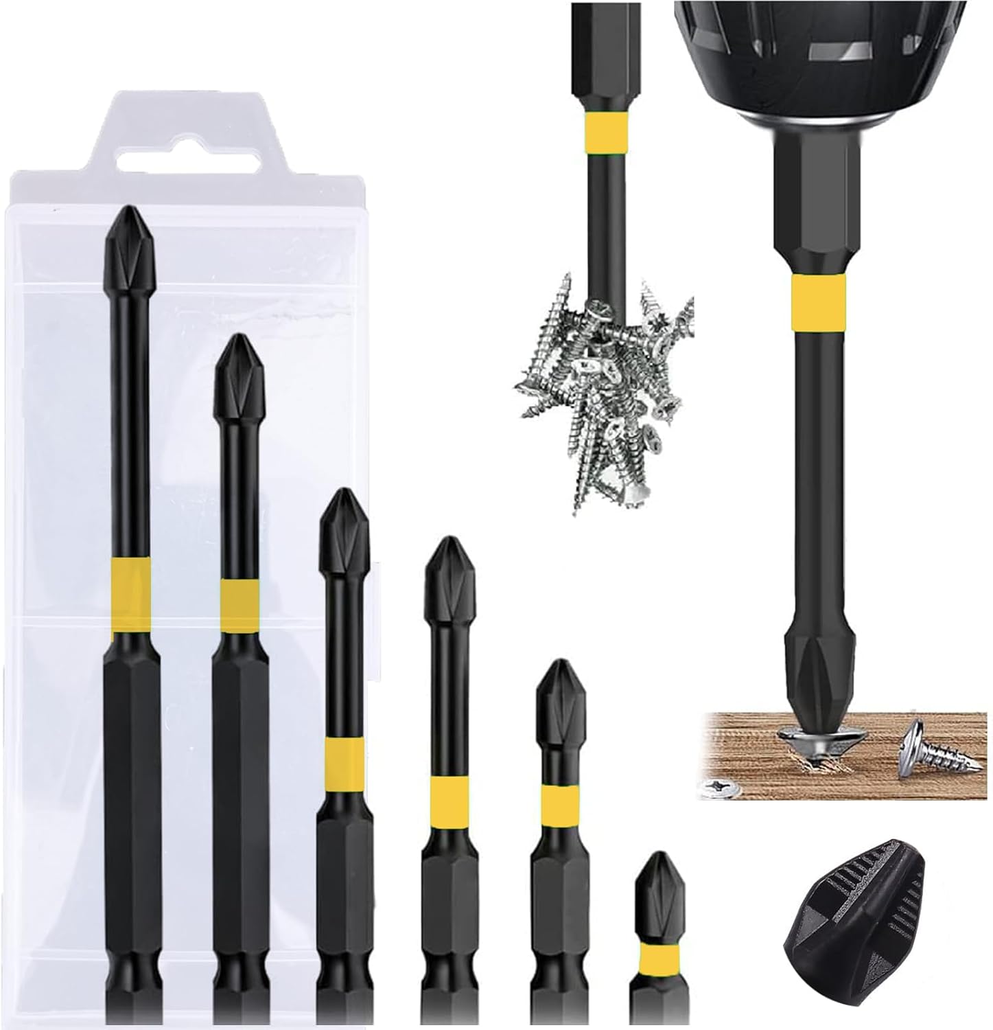 Magnetic Screwdriver Bit Set, 6PCS Electric Drill Screwdrivers Bits 1/4 Inch PH2 Hexagon TS2 Steel Heavy Duty Impact Screwdrivers Anti Slip Cross Slot Screwdriver Bit Set