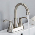 Lead-Free Commercial Double-Handle Brushed Nickel Bathroom Sink Faucet | 360° Swivel High-Arc Spout | 4-Inch Centerset Faucet Set (Includes Drain Assembly & Supply Hoses)