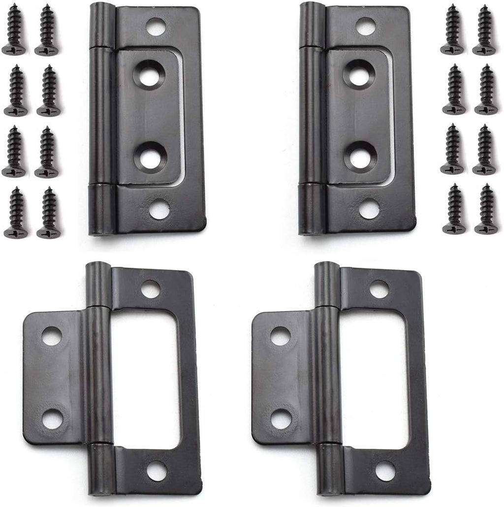 4-Pack Non-Mortise Door Hinges Bifold Butt Cabinet Hinges with Screws for Furniture Windows Cupboard etc. - 2 x 0.9 Inch, Black