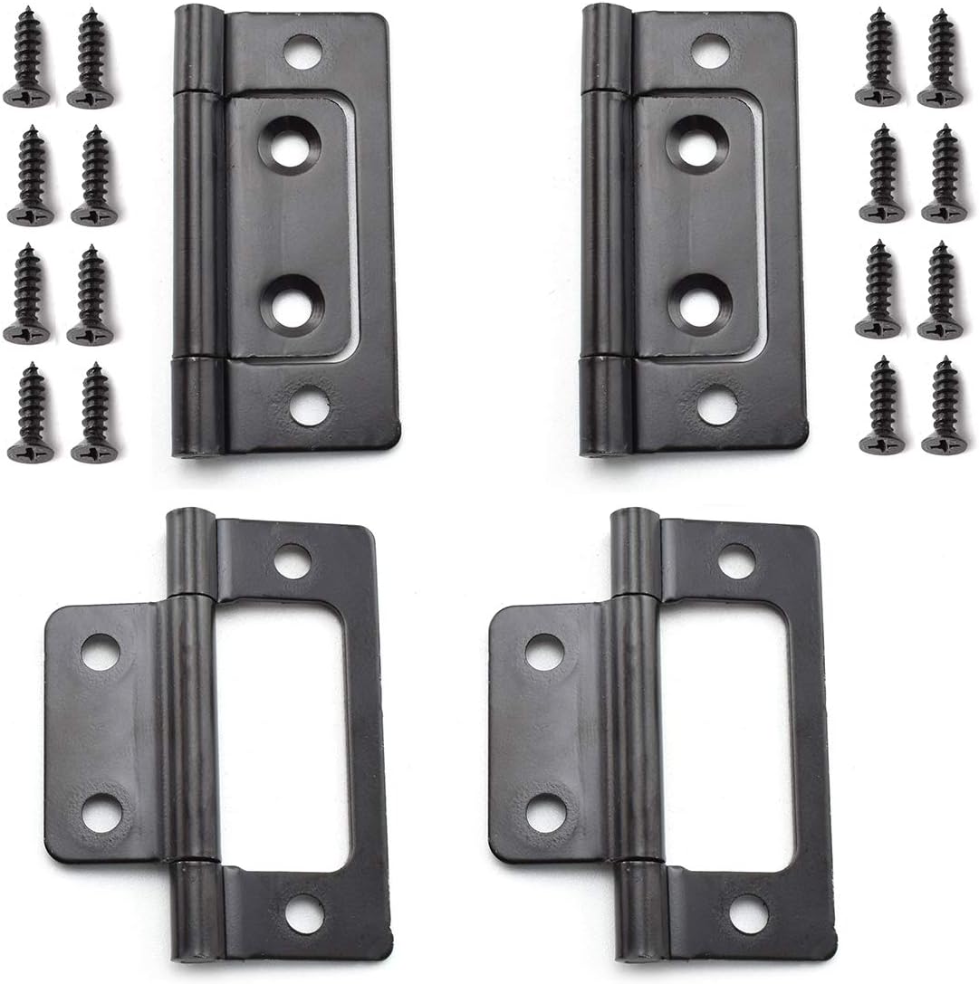 4-Pack Non-Mortise Door Hinges Bifold Butt Cabinet Hinges with Screws for Furniture Windows Cupboard etc. - 2 x 0.9 Inch, Black