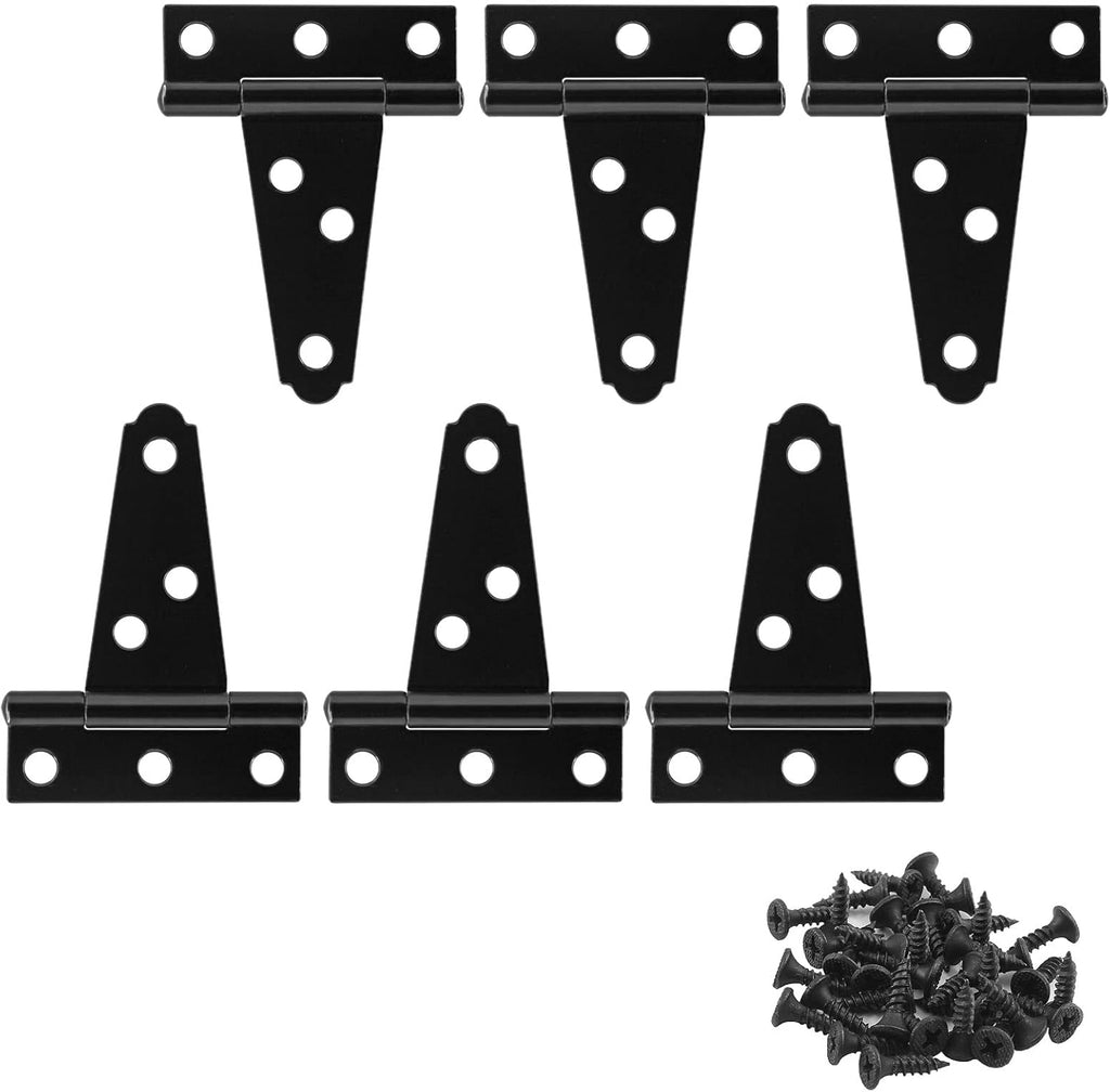 6Pack 2 Inch Black T-Strap Shed Hinge,Barn Door Hinges Heavy Duty Gate Strap Hinge T Hinges for Barn Door, Shed or Wooden Fences