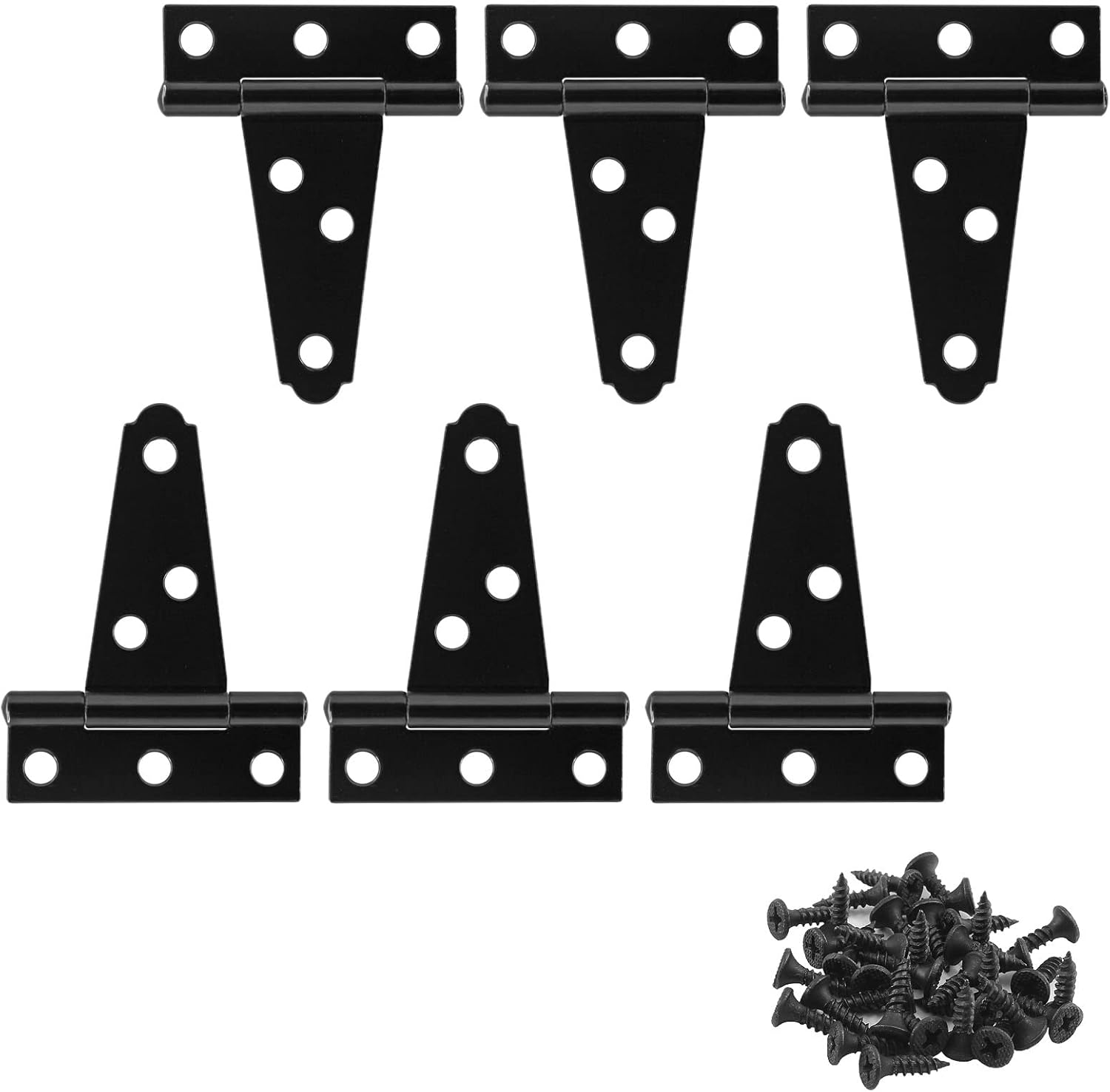 6Pack 2 Inch Black T-Strap Shed Hinge,Barn Door Hinges Heavy Duty Gate Strap Hinge T Hinges for Barn Door, Shed or Wooden Fences