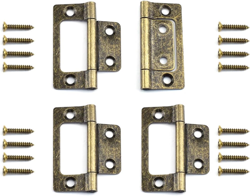 4-Pack Non-Mortise Door Hinges Bifold Butt Cabinet Hinges with Screws for Furniture Windows Cupboard etc. - 2 x 0.9 Inch, Bronze