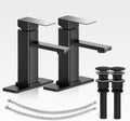 Bathroom Faucet Set (Includes Pop-Up Drain Assembly) | Modern-Style Single-Handle Black Bathroom Sink Faucet (Includes Deck Plate for 1- or 3-Hole Installation) | Farmhouse/RV/Vanity Sink Faucet — 2-Pack Set