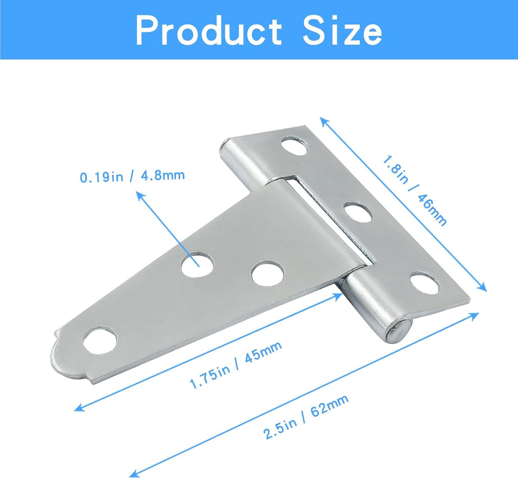 6Pack 2 Inch Silver T-Strap Shed Hinge,Barn Door Hinges Heavy Duty Gate Strap Hinge T Hinges for Barn Door, Shed or Wooden Fences