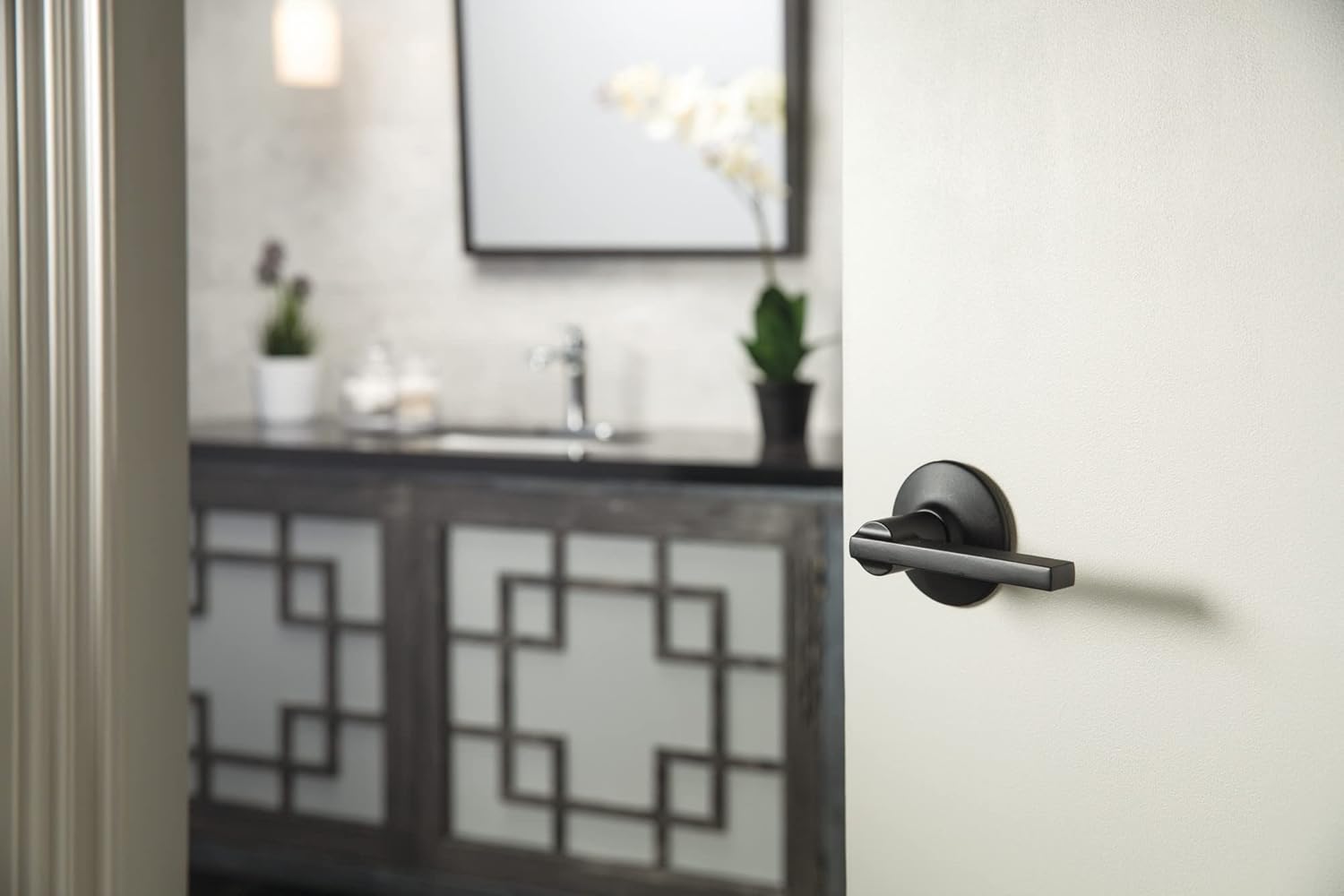 Door Lever, Hall & Closet Passage Lock, Matte Black