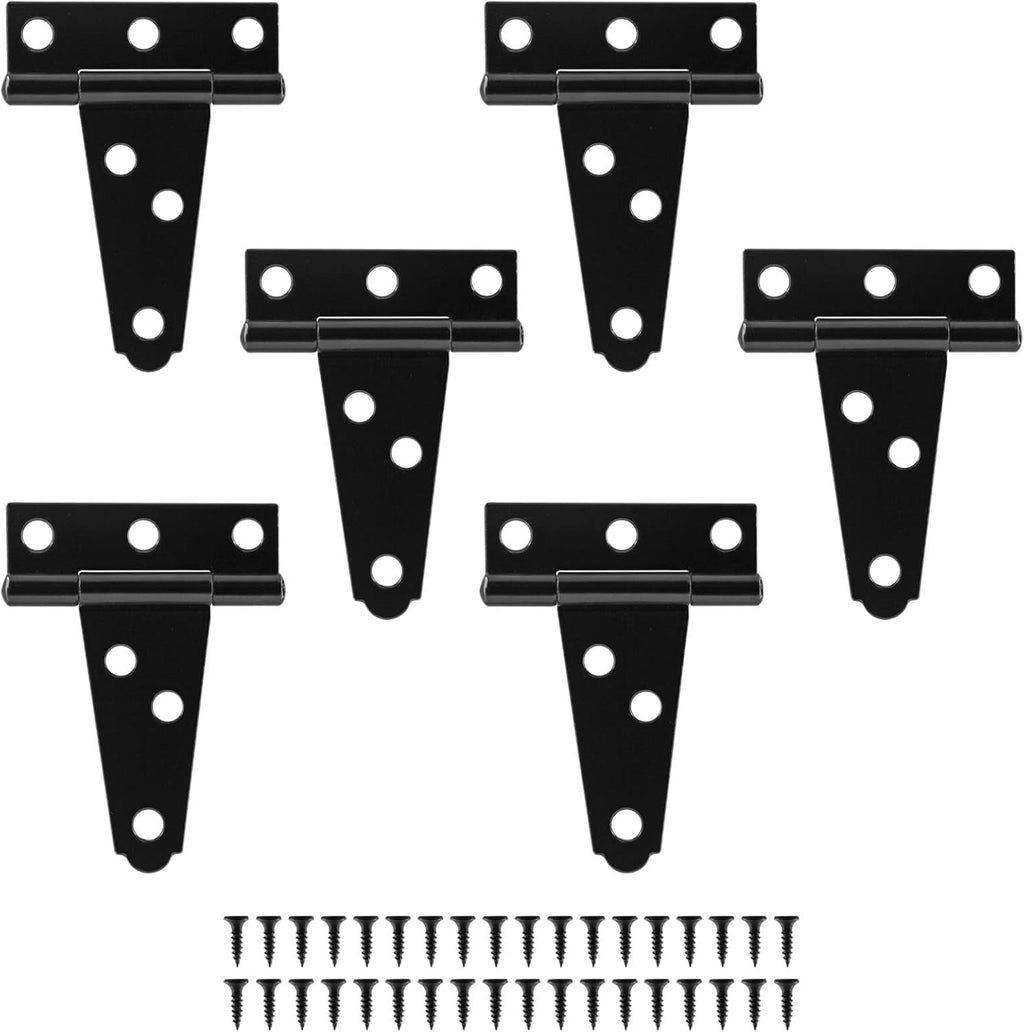 6Pack 2 Inch Black T-Strap Shed Hinge,Barn Door Hinges Heavy Duty Gate Strap Hinge T Hinges for Barn Door, Shed or Wooden Fences