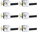 Square Door Handle with Black Leather Hand Lever, Heavy Duty Keyless Passage Interior Door Levers for Hallway or Closet (Polished Chrome, 6 Pack)