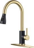 Kitchen Pull-Down Faucet — High-Arc, Single-Handle, Classic Stainless Steel Sink Faucet (Supports 1- or 3-Hole Installation); Suitable for Farmhouses, Campers, Laundry Rooms, RVs, and Bar Sinks — Black & Gold Finish