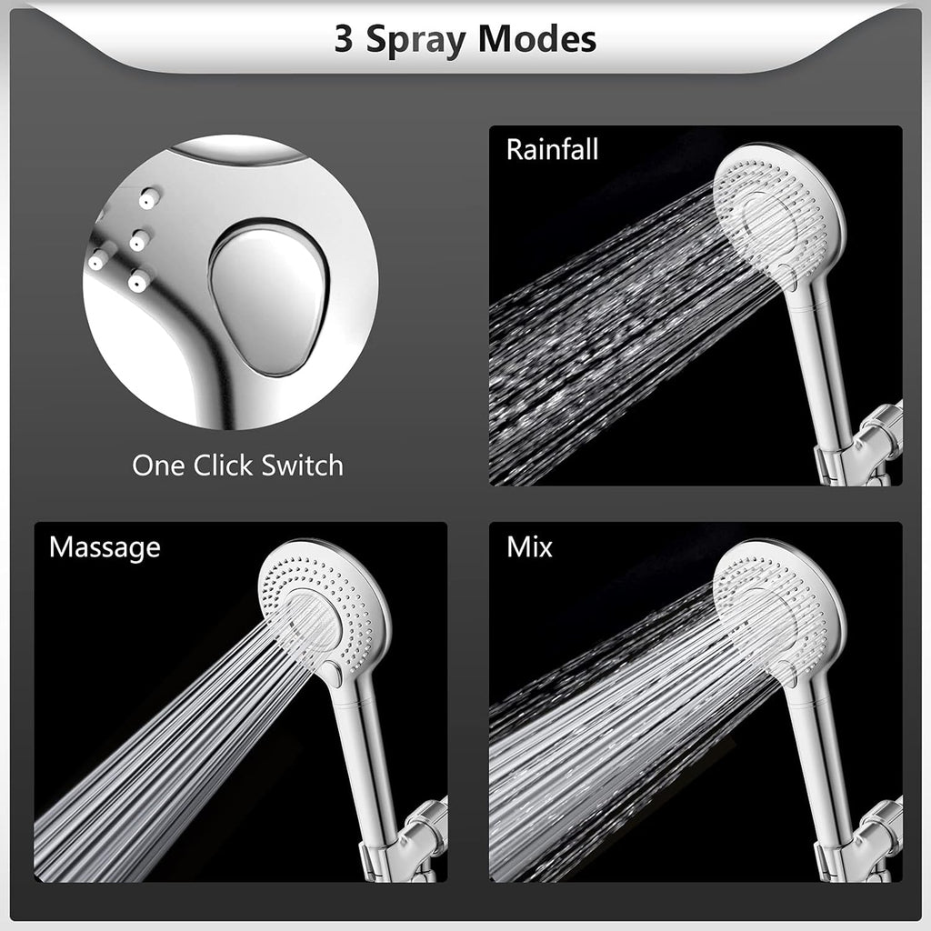 Filtered Shower System (with Handheld Shower) — High-pressure, 3-spray mode design; includes a 60-inch hose, bracket, and 15-stage filter cartridge. Specifically designed for hard water, it effectively removes residual chlorine and harmful substances.