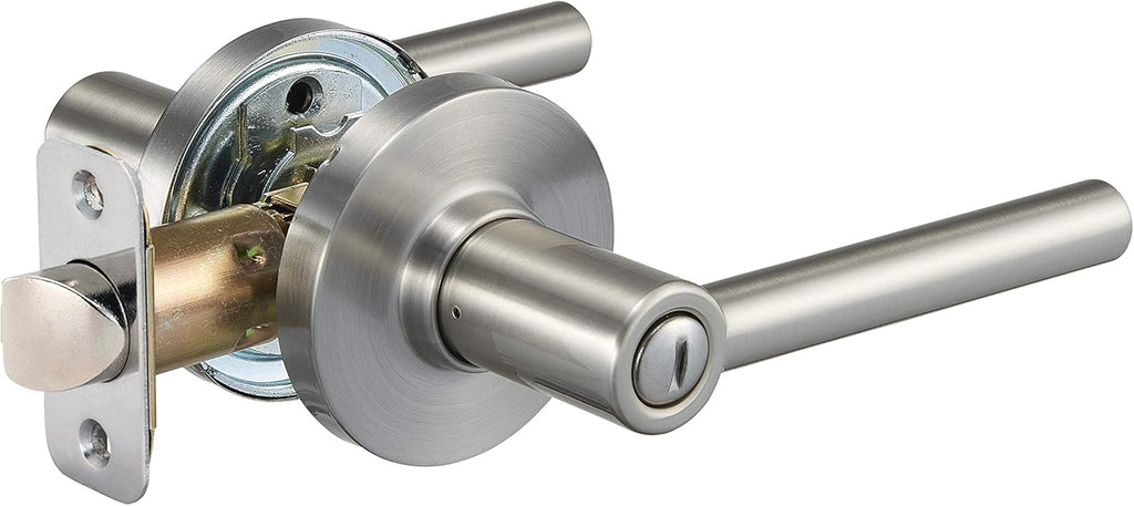 Contemporary Madison Door Lever with Lock, Privacy, Satin Nickel